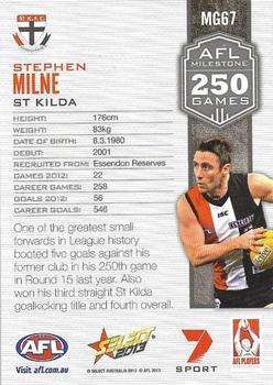 2013 Select AFL Champions - Milestone Game Foils #MG67 Stephen Milne Back